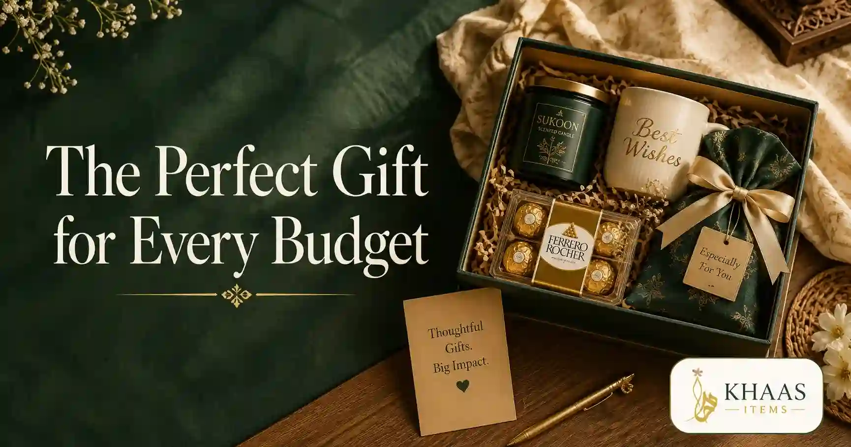 Birthday gift ideas in Pakistan featuring handmade gift boxes, accessories hampers and self-care sets from Khaas Items