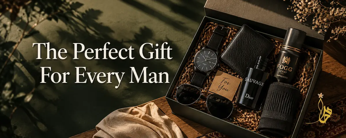 Gift boxes for men in Pakistan including a wallet and watch set, shirt and perfume box and accessories gift box by Khaas Items