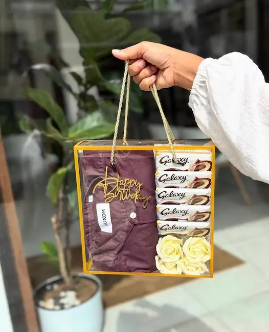 Men's Maroon Shirt and Galaxy Chocolate Acrylic Box - KHAAS Items