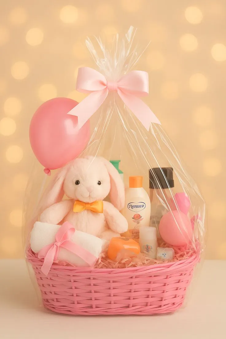 Pink Bunny New Baby Gift Basket - KHAAS Items