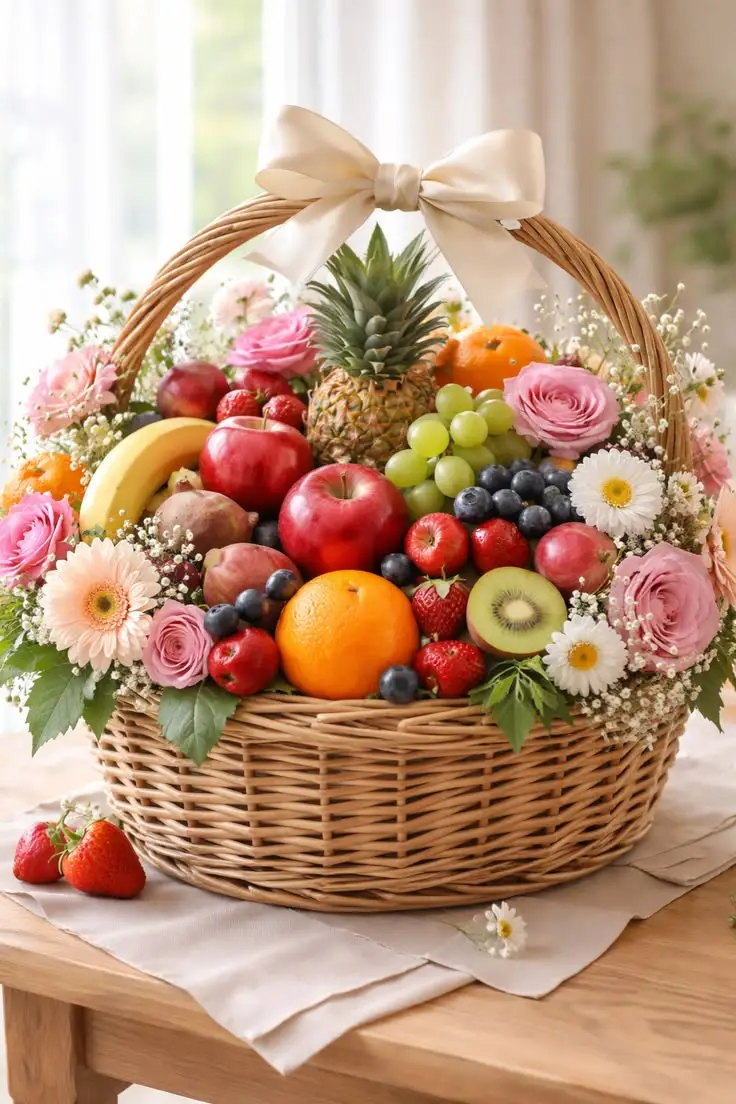 Premium Fresh Fruit and Flower Basket - KHAAS Items
