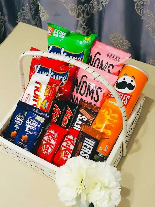 Ultimate Snack and Chocolate White Gift Basket - KHAAS Items